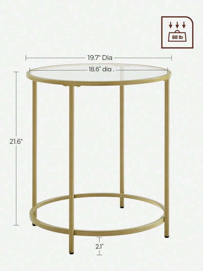 VASAGLE Round Side Table, Glass End Table With Metal Frame, Gold Coffee Table With Modern Style For Living Room, Balcony, Bedroom