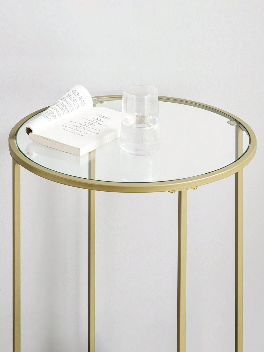 VASAGLE Round Side Table, Glass End Table With Metal Frame, Gold Coffee Table With Modern Style For Living Room, Balcony, Bedroom