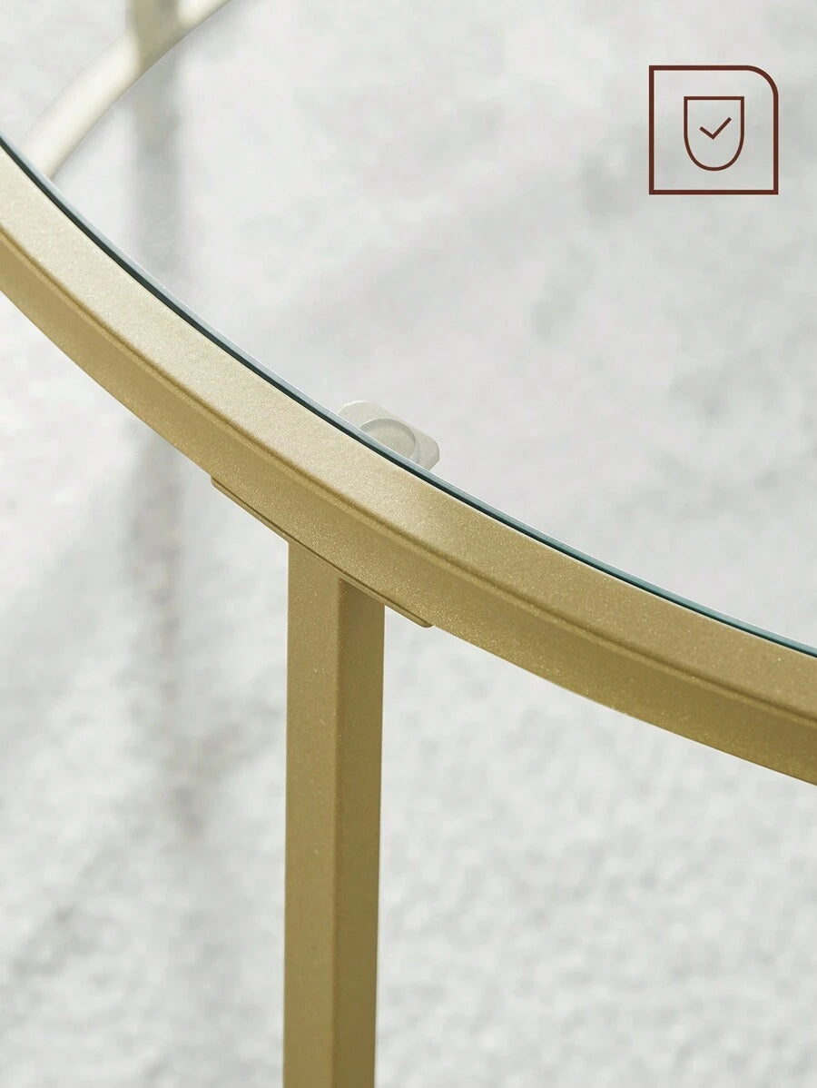 VASAGLE Round Side Table, Glass End Table With Metal Frame, Gold Coffee Table With Modern Style For Living Room, Balcony, Bedroom