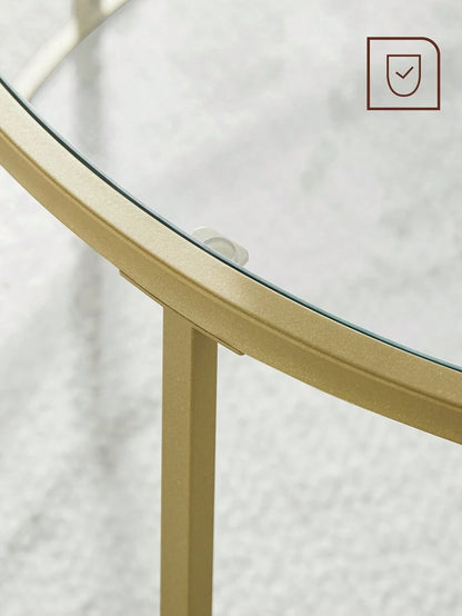VASAGLE Round Side Table, Glass End Table With Metal Frame, Gold Coffee Table With Modern Style For Living Room, Balcony, Bedroom