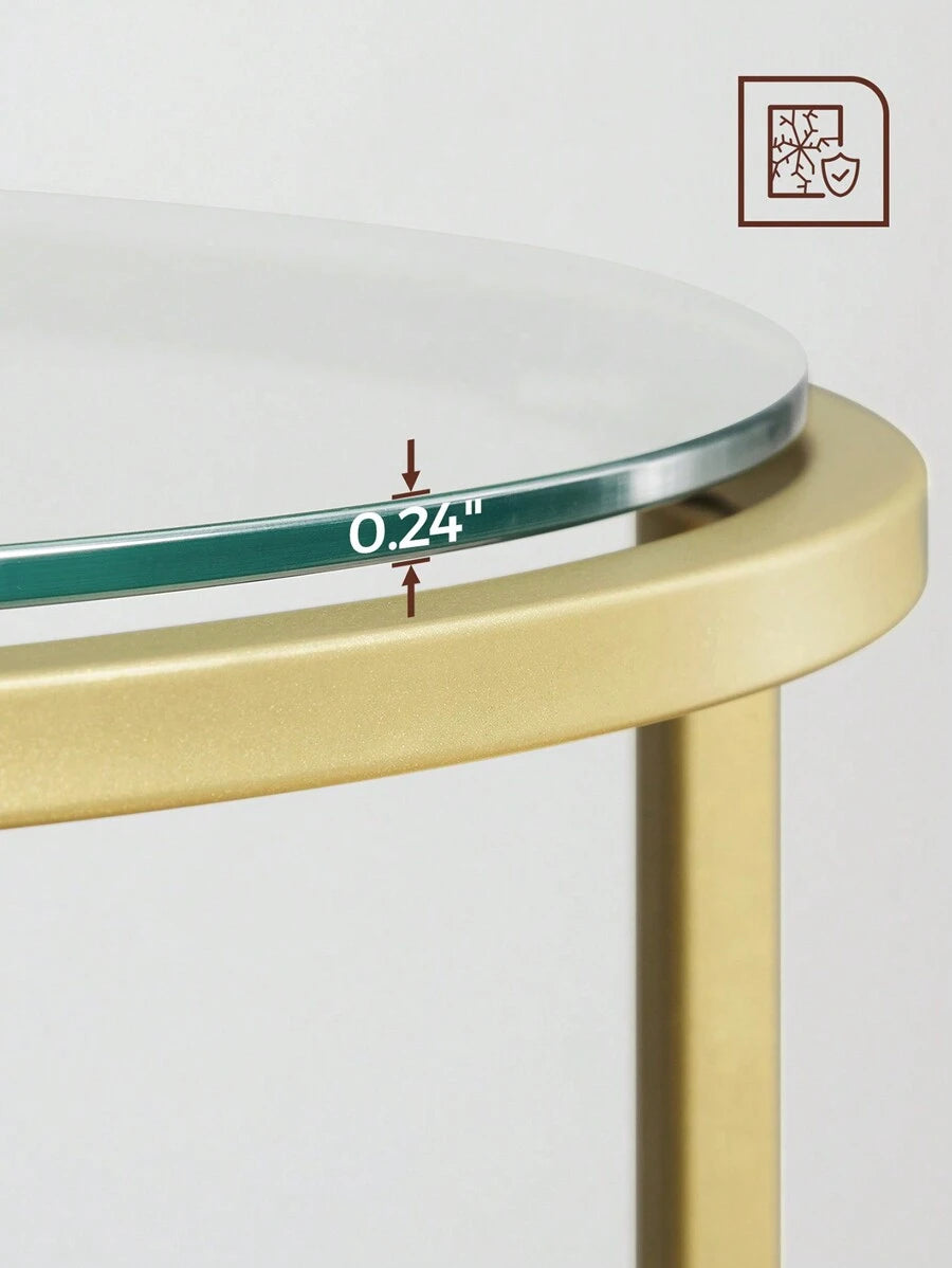 VASAGLE Round Side Table, Glass End Table With Metal Frame, Gold Coffee Table With Modern Style For Living Room, Balcony, Bedroom