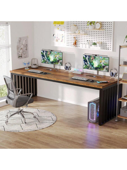 Tribesigns 78.74" Extra Long Computer Desk 2 Person Desk, Double Long Desk With Heavy Duty Metal Frame, Double Workstation Study Desk For Home Office, Brown (Without Chair)