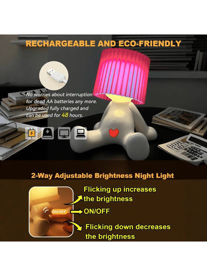Cute Seated Shy Boy Table Lamp - LED Warm Light For Bedroom Ambience, Creative Bedroom Ambience Light, Compact & Lightweight, USB-Powered, Ideal For Home Use