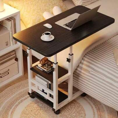 Doublelayer Metal Foldable Desk With Wheels Storage Rack Adjustable Height And Spacious Tabletop Versatile For Studying Working And Relaxing Perfect For Bedrooms Living Rooms & Offices, Bedside Table.