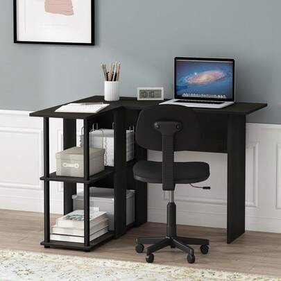 L-Shape Desk With Bookshelf, 41.14 (W) X 28.94 (H) X 34.45 (D) Inches White/White
