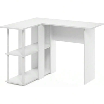 L-Shape Desk With Bookshelf, 41.14 (W) X 28.94 (H) X 34.45 (D) Inches White/White