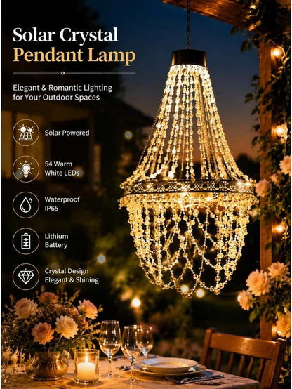 1pc Solar Crystal Beaded Hanging Chandelier, Waterproof Rainproof Outdoor LED Lamp, Warm Soft Glow, Perfect Ornament For Wedding Ceremony, Garden, Yard, Pergola, Backyard Dinner Party, Festival & Romantic Celebration Decor