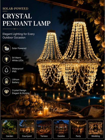 1pc Solar Crystal Beaded Hanging Chandelier, Waterproof Rainproof Outdoor LED Lamp, Warm Soft Glow, Perfect Ornament For Wedding Ceremony, Garden, Yard, Pergola, Backyard Dinner Party, Festival & Romantic Celebration Decor