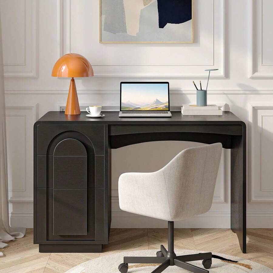 Home Office Desk With Storage Drawers, Executive Style Laptop Table For Study Room, Writing Desk For Workstation Modern Executive Furniture Natural Oak
