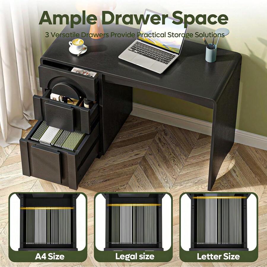 Home Office Desk With Storage Drawers, Executive Style Laptop Table For Study Room, Writing Desk For Workstation Modern Executive Furniture Natural Oak