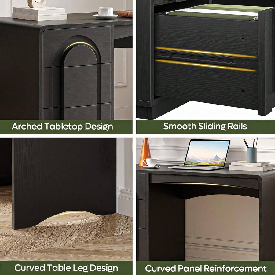Home Office Desk With Storage Drawers, Executive Style Laptop Table For Study Room, Writing Desk For Workstation Modern Executive Furniture Natural Oak