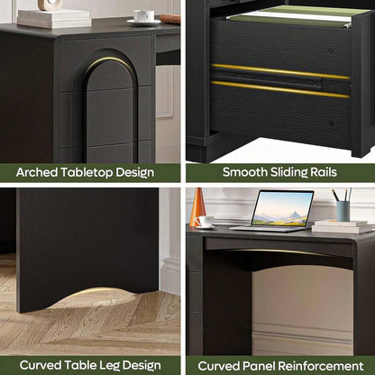 Home Office Desk With Storage Drawers, Executive Style Laptop Table For Study Room, Writing Desk For Workstation Modern Executive Furniture Natural Oak