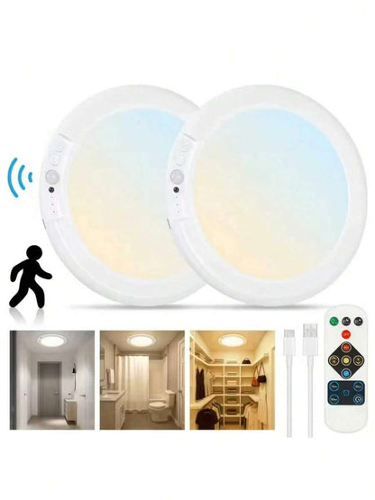 USB Powered LED Motion Ceiling Lamp Glows Softly At Footsteps, Fully Tunable By Remote. Three Light Hues Emit Misty Gentle Radiance, Wrapping Bedrooms, Closets And Hallways In Calm Night Vibes Without Messy Wiring.