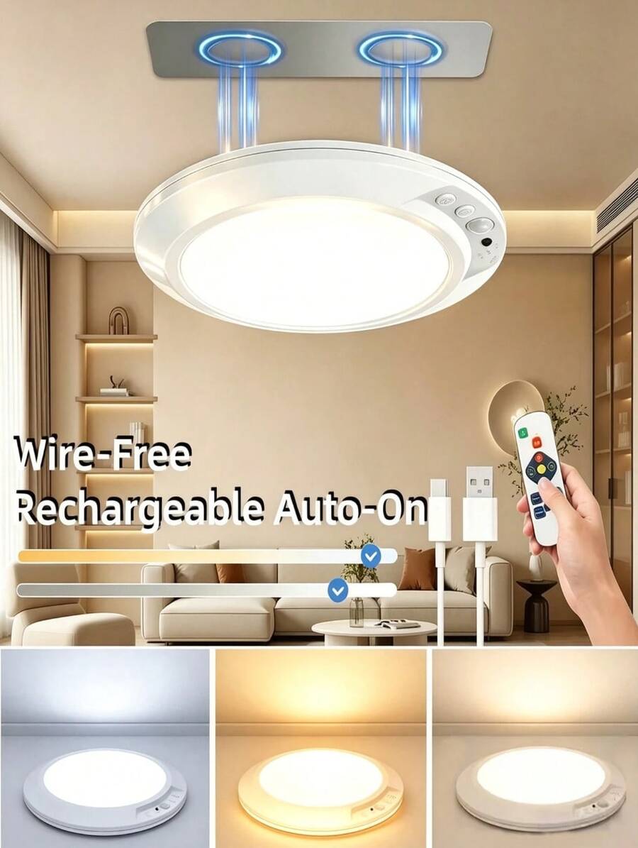 USB Powered LED Motion Ceiling Lamp Glows Softly At Footsteps, Fully Tunable By Remote. Three Light Hues Emit Misty Gentle Radiance, Wrapping Bedrooms, Closets And Hallways In Calm Night Vibes Without Messy Wiring.
