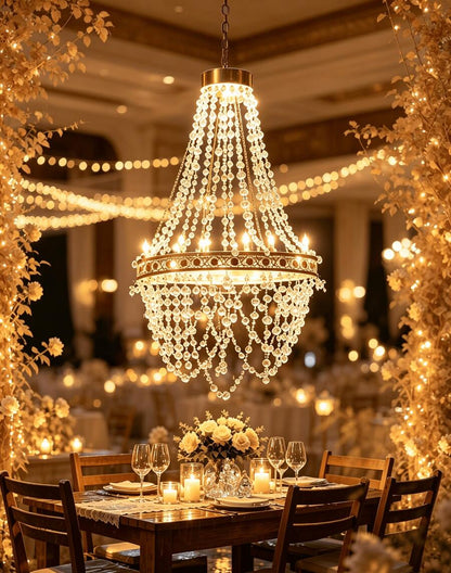 1pc Solar Crystal Beaded Hanging Chandelier, Waterproof Rainproof Outdoor LED Lamp, Warm Soft Glow, Perfect Ornament For Wedding Ceremony, Garden, Yard, Pergola, Backyard Dinner Party, Festival & Romantic Celebration Decor