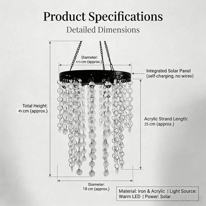 1pc Solar Crystal Beaded Hanging Chandelier, Waterproof Rainproof Outdoor LED Lamp, Warm Soft Glow, Perfect Ornament For Wedding Ceremony, Garden, Yard, Pergola, Backyard Dinner Party, Festival & Romantic Celebration Decor