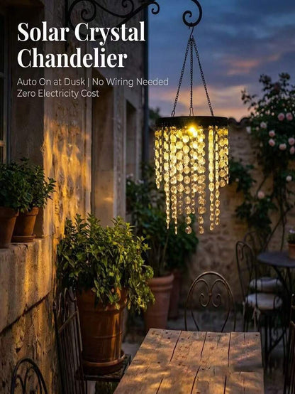 1pc Solar Crystal Beaded Hanging Chandelier, Waterproof Rainproof Outdoor LED Lamp, Warm Soft Glow, Perfect Ornament For Wedding Ceremony, Garden, Yard, Pergola, Backyard Dinner Party, Festival & Romantic Celebration Decor